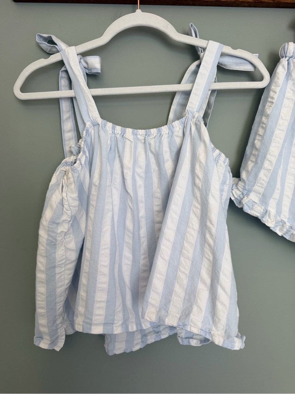 8 Oak Lane 100% Cotton Ruffle Blue White Textured Stripe Tie-Shoulder Set - Picture 8 of 17